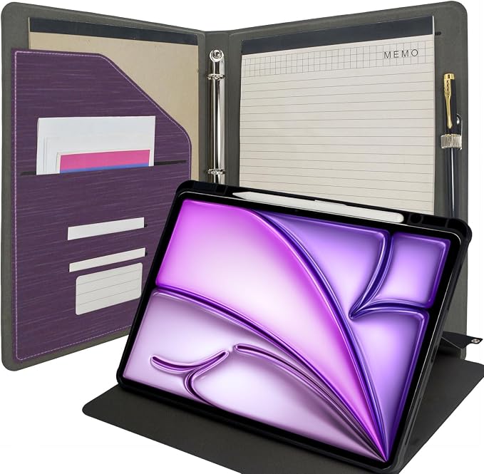 3 Ring Portfolio with iPad Holder, Business Padfolio with Clipboard & Rotating by EPADFOLIOS