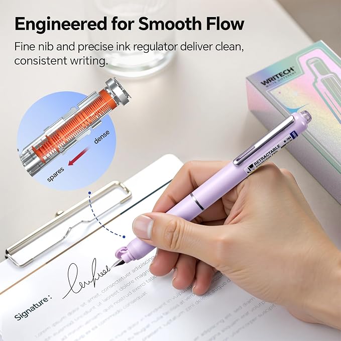 WRITECH Retractable Fountain Pen Set: Fine Nib Black Ink Premium Gift Box - Image 4