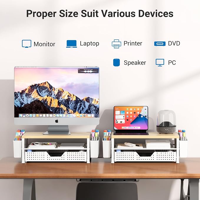 Wood Metal Monitor Stand Riser, Laptop Stand - Image 3