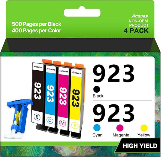 923 Ink Cartridges Combo Pack Without Chip High Yield Compatible for HP 923 Ink Cartridges 923XL Work for OfficeJet Pro 8130e 8135e 8139e 8138e 8120e 8122e 8124e (4 Pack, Black Cyan Magenta Yellow)-DeskLoop Office