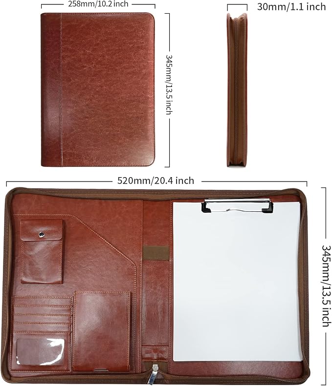 Zippered Padfolio Organizer, WRIYES Leather Planner Binder, 10.2 Inch Portfolio - Image 6