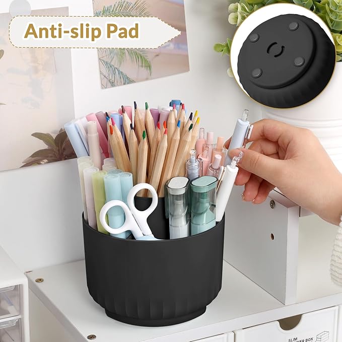 SKYDUE 360 Degree Rotating Pencil Pen Holder for Desk, Dual-Purpose Desk Organizer, Rotating Pencil Cup with 5 Slots, Office Supplies, Desk Decor for Office, School, Home-DeskLoop Office