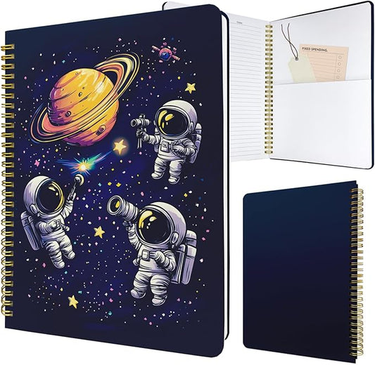 Cute Spiral Notebook journal B5 Aesthetic Pretty Design for Women Girls Kawaii with Pocket, 10 x 7.2 inch, Lined, Astronaut-DeskLoop Office