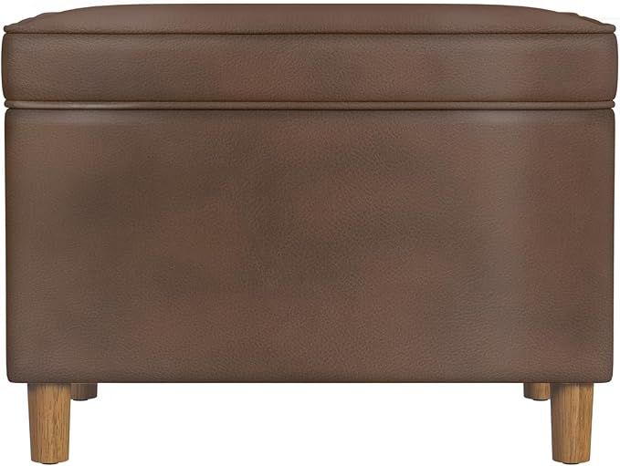 Home Decor | Dinah Collection Modern Storage Ottoman | Ottoman with Storage for Living Room & Bedroom(Brown Faux Leather)-DeskLoop Office
