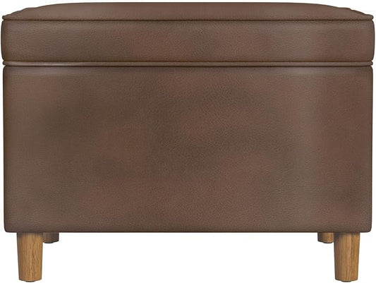 Home Decor | Dinah Collection Modern Storage Ottoman | Ottoman with Storage for Living Room & Bedroom(Brown Faux Leather)-DeskLoop Office