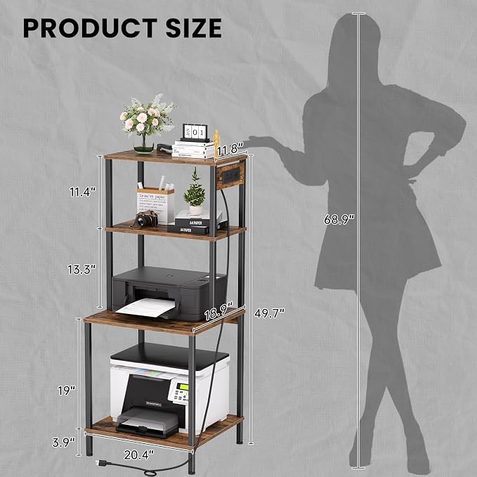 Printer Stand with Charging Station, Large Printer Table - Image 3