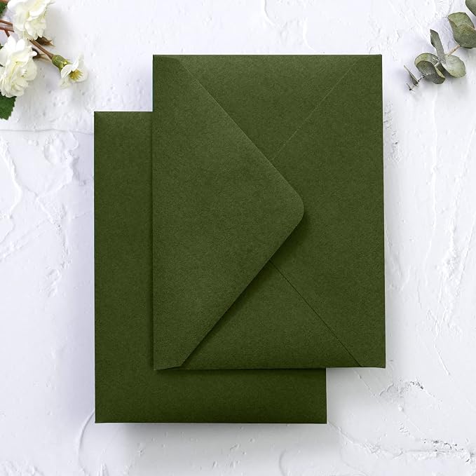 PONATIA 50 Pack Small Envelopes, 3.62 x 5.12'' Olive Green Envelopes Perfect - Image 5