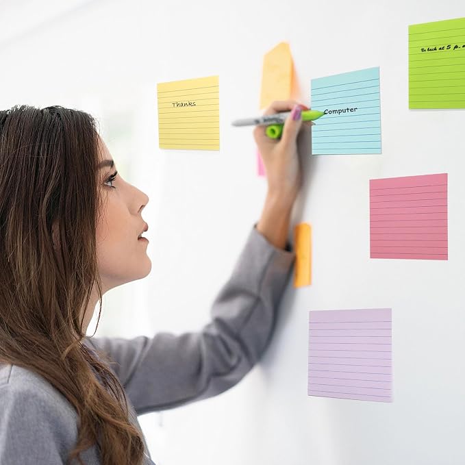 HQCME 9 Pads Lined Sticky Notes 4x4 in Post, 9 Multi Colors Super Sticking - Image 4