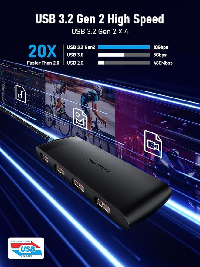 10Gbps USB C Hub, 4 Ports USB3.2 Splitter for Laptop, USB C Multiport Adapter w/Charging Port, for MacBook Pro/Air, iMac, Surface Pro, Dell, HP, iPad, Samsung, Etc., 1.97ft Cable-DeskLoop Office