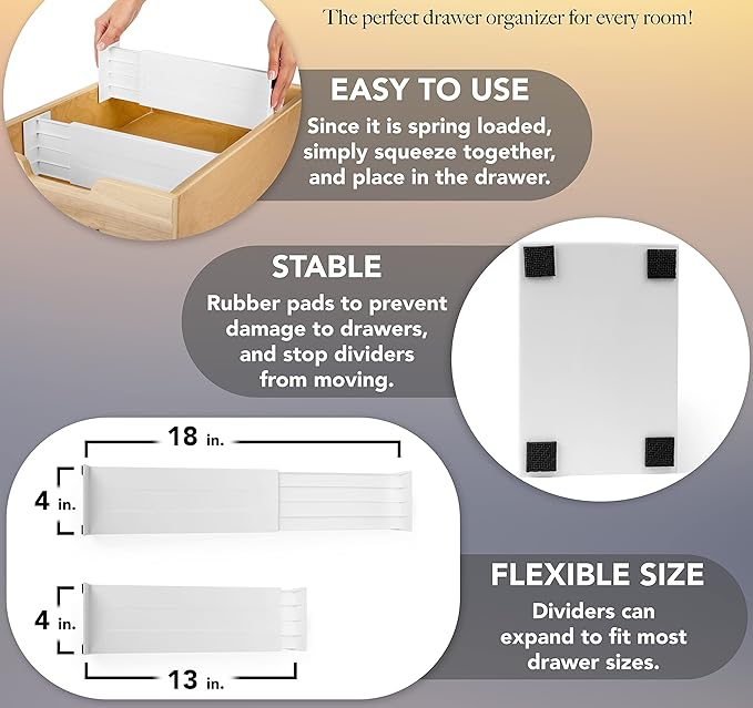 Dial Industries Adjustable Dresser Drawer Clothes Organizer Dividers, Set of 4, 4.5" Deep-DeskLoop Office