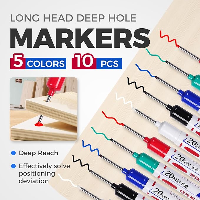 10 PCS Long Head Deep Hole Marker Pens, 20 MM Long Nib Marker - Image 2