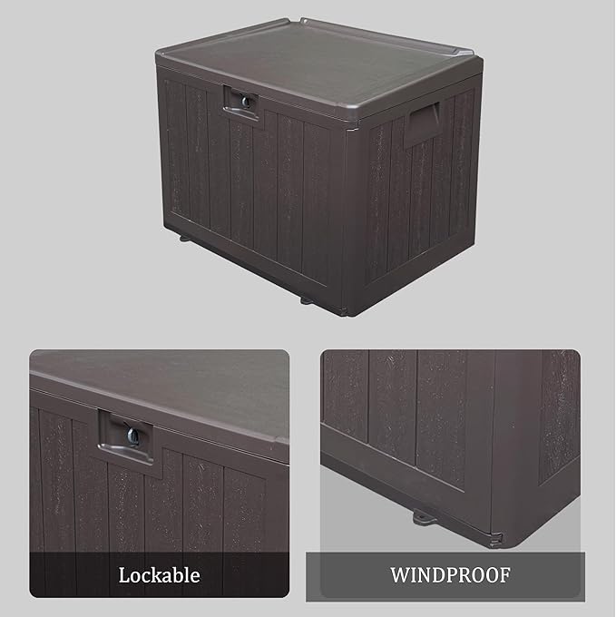 33 Gallon Pro Waterproof Outdoor Storage Bin Resin Deck Box for Patio, Poolside, and Garden, Lockable & UV-Resistant, Ideal for Small Spaces, Brown-DeskLoop Office