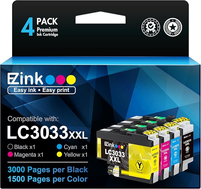 E-Z Ink LC3033XXL Replacement for Brother LC3033 XXL LC3035 Ink Cartridges Super High Yield to Use with Brother MFC-J995DW MFC-J805DW MFC-J815DW MFC-J995DW XL MFC-J805DW XL Printer (4 Pack)-DeskLoop Office