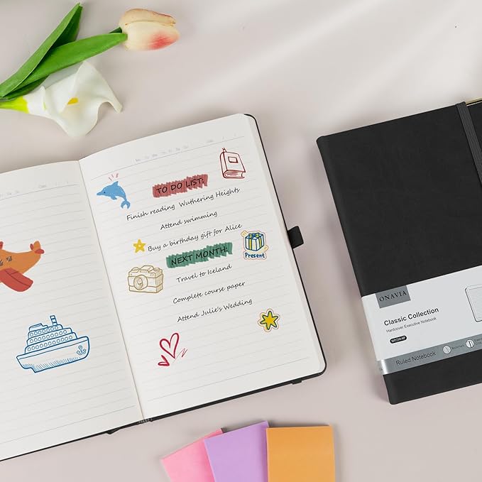 A5 Lined Journal Notebook - 100 GSM Thick Paper, Hardcover Journaling Notebook for Writing, Work, Travel, School, College Ruled Journal for Women and Men, PU Leather Note Book, 5.5”x8.3”- Black-DeskLoop Office