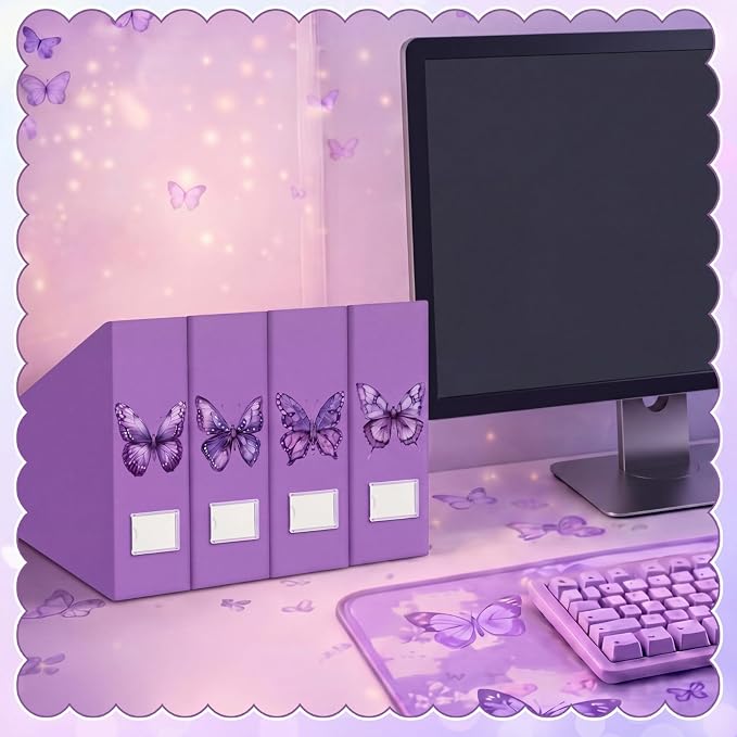 AmazingSpark Set of 4 Purple Butterfly Magazine Holder Decorative Foldable - Image 5