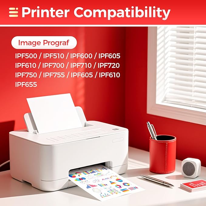 PFI-102 Ink Tank 6-Pack 130ml PFI102 Ink Cartridges Compatible with Canon imagePROGRAF iPF500 iPF510 iPF600 iPF605 iPF610 iPF650 iPF655 iPF700 iPF710 iPF720 iPF750 iPF755 iPF760 iPF765 Inkjet Printer-DeskLoop Office