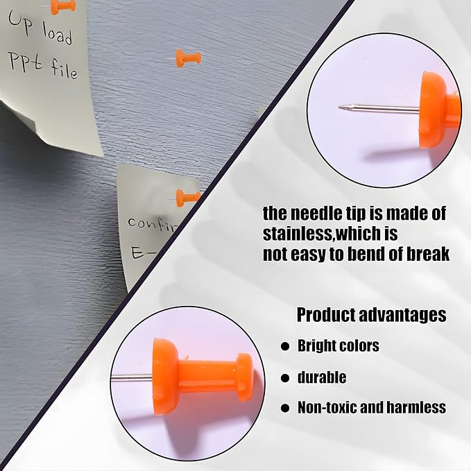 VAPKER Push Pins Tacks 120Pcs Solid Orange Thumb Tacks Larger Size Pin Map - Image 3