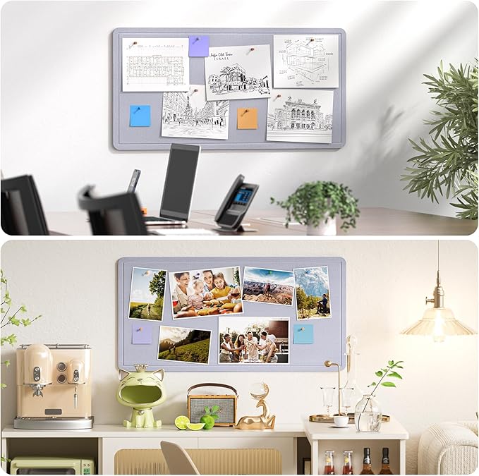 MaxGear Bulletin Board 35" x 17.5", Foldable Small Felt Board Vision Board Supplies, Cork Board for Office, Home, School, Pin Boards for Walls Decorative Picture Framed Display Board Gray-DeskLoop Office