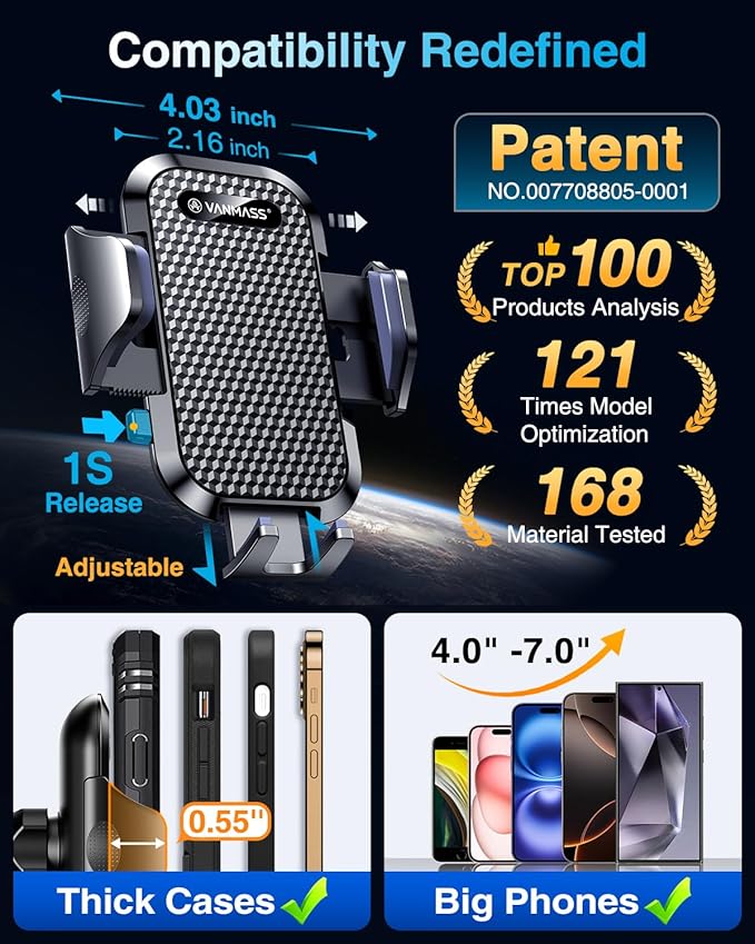 VANMASS Car Phone Holder 2026 Ultimate Military-Grade Strongest Suction & Clip - Image 6
