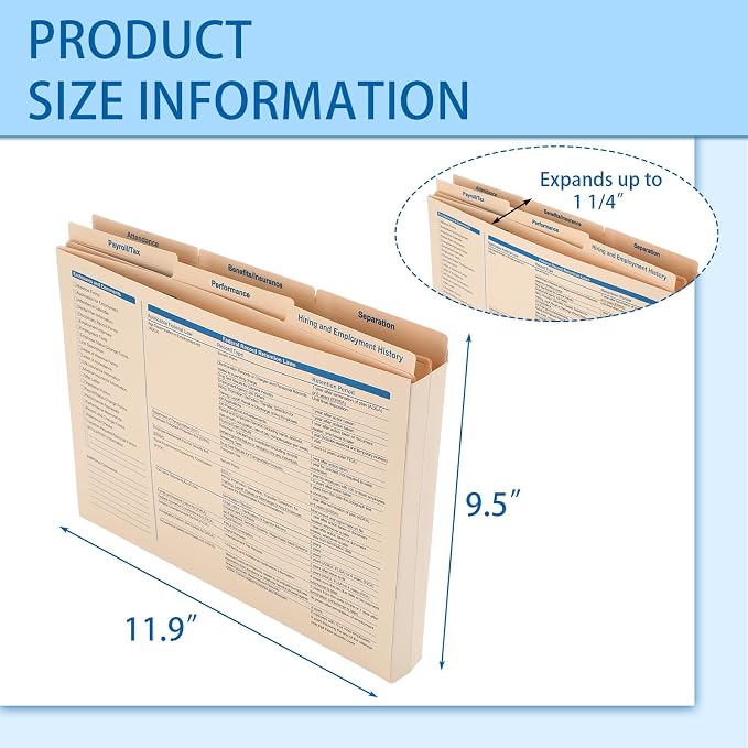 25 Set Employee Personnel File Folders Bulk 6 Folders Expanded Employee Record - Image 2