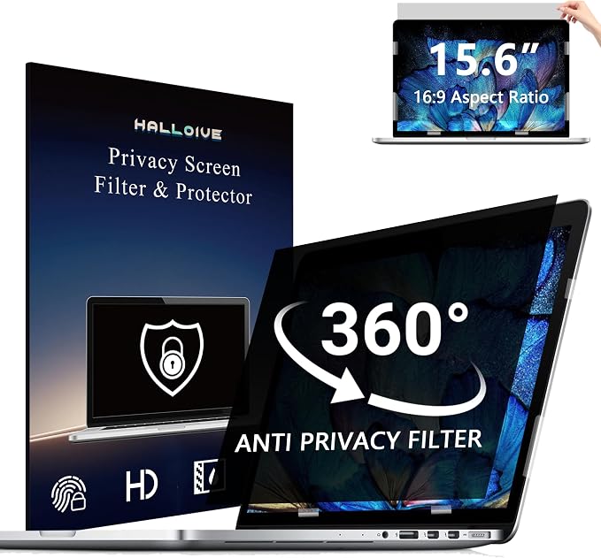 4-Way Laptop Privacy Screen Shield 15.6 Inch, Removable 16:9 Aspect 360° by Halloive
