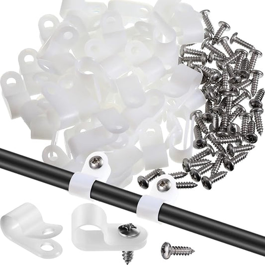 Hicarer 50 Pack R-Type Cable Clip Wire Clamp, Nylon Screw Mounting Cord by Hicarer