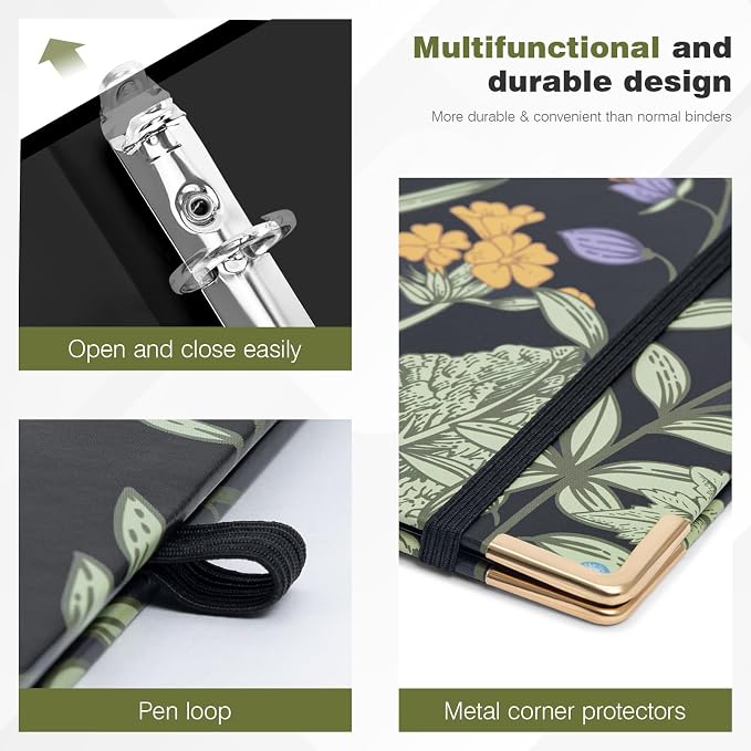 Ospelelf 3 Ring Binder 1/2 Inch, Floral Round Ring Clipboard Thin Binder - Image 5