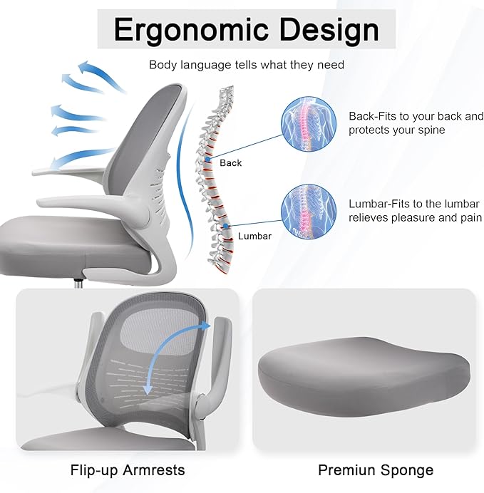 HYLONE Tall Drafting Chair Standing Desk Chair with Flip-Up Armrests, Adjustable Height Ergonomic Office Chair with Footrest Ring - High Stool Chair for Standing Desk (Light Grey)-DeskLoop Office