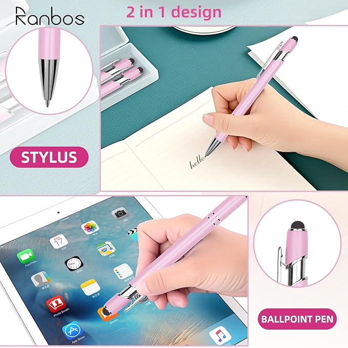 Ballpoint Pen Metal Soft Stylus Pen for Touch Screens，Retractable Tactile Turn Pen，Bulk Pens for Gifts Office Essentials，Medium Point，Black Ink (10 Bright Color)