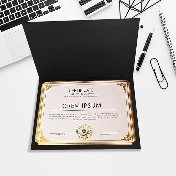 SUNEE 75pcs Certificate Kit, Includes 25pcs Black Certificate Holders & 25pcs - Image 7