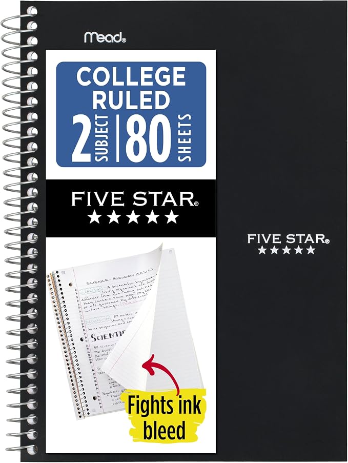 Five Star Spiral Notebook, 2 Subject, College Ruled Paper, 80 Sheets, Fights by FiveStar