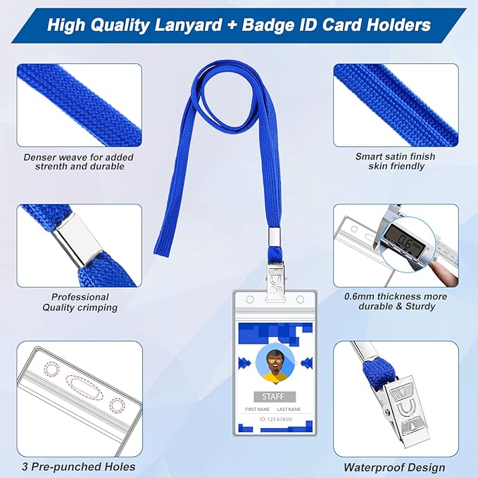 100 Sets Lanyards for Id Badges and Clear Plastic Vertical Name Badge ID Card - Image 5