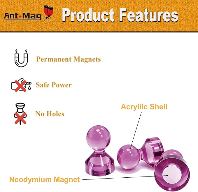 Ant Mag Magnetic Push Pins, 10 Pack Strong Whiteboard Magnets - Image 4