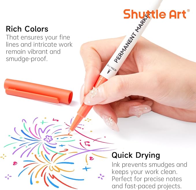 Shuttle Art Permanent Marker, 30 Colors Ultra Fine Point, Works on Plastic - Image 4