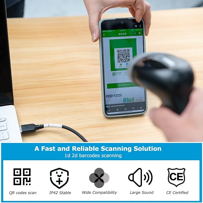 TEEMI 2D Barcode Scanner USB Wired Handheld Inventory Scanner QR Code Scanner - Image 2