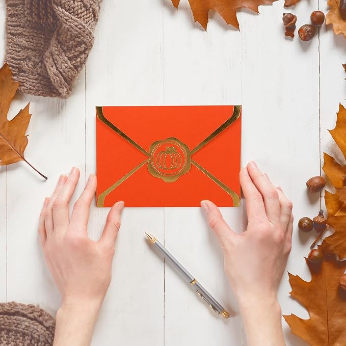 JarThenaAMCS 50Pcs Fall Mini Greeting Card Envelopes Bulk Orange Gift Card - Image 6