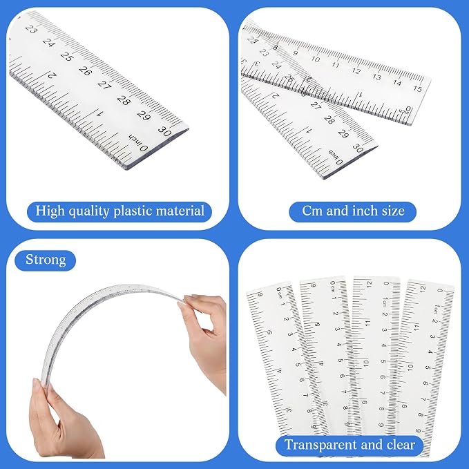 EBOOT 2 Pieces Plastic Ruler Straight Ruler Plastic Measuring Tool 12 Inches - Image 3