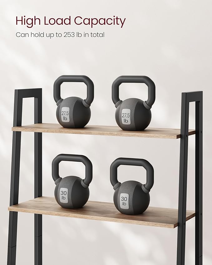 VASAGLE Ladder Shelf, 4-Tier Bookshelf, Storage Rack, Bookcase with Steel Frame, for Living Room, Home Office, Kitchen, Bedroom, Industrial Style, Camel Brown and Ink Black ULLS144B50-DeskLoop Office