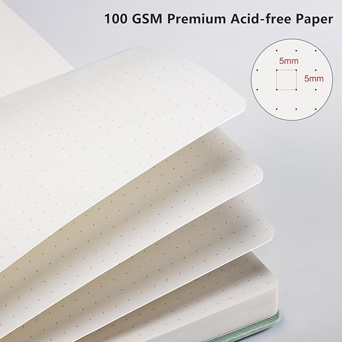 RETTACY Bullet Dotted Journal Notebook, 192 Pages, A5 Medium Size (5.7'' x 8.3''), Leather Hardcover, 100 GSM Thick Paper, for Bullet Journaling, Planning, Tracking (Sage Green)-DeskLoop Office