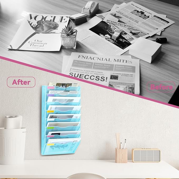 8 Pockets Mesh Wall File Holder Organizer Office Hanging File Folder Magazine - Image 6