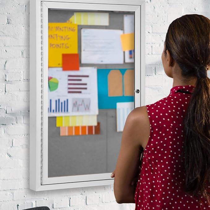 INNOVART Enclosed Bulletin Board 36” x 24”, Lockable Fabric Noticeboard - Image 9