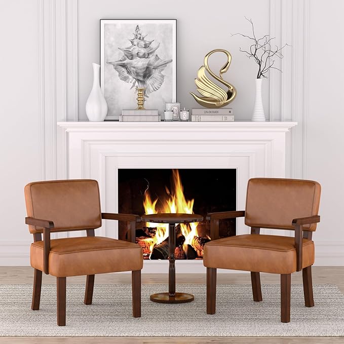 Accent Chair, PU Leather Living Room Chairs Oversize with Soft Seat and Armrests for Living Room Dinning Room Bedroom Reading Room Waiting Room-DeskLoop Office