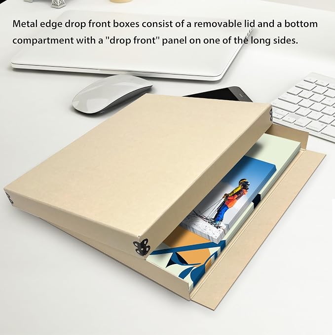 Lineco Museum Storage Box Tan, Archival Boxboard, Drop-Front Design - Image 6