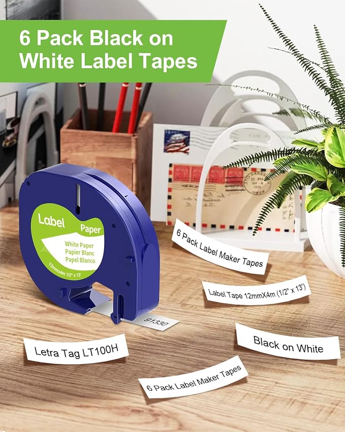 6-Pack Paper Black on White Tape Compatible - Image 4