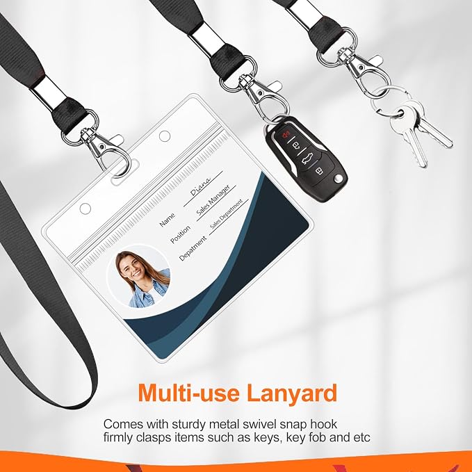 Clear ID Badge Holder with Lanyard Water Proof Horizontal Display - Image 5