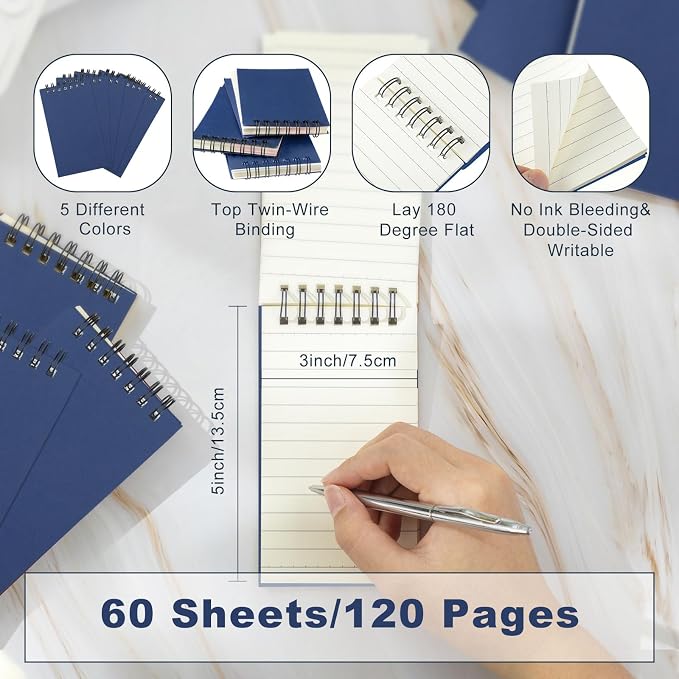 Tenceur 150 Pcs Pocket Notebook Small 3x5 Inch Dark Blue Color Top Spiral - Image 2