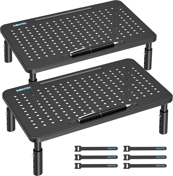 BONTEC Monitor Stand for Desk 2 Pack, 3-Level Height Adjustable Metal Monitor by BONTEC