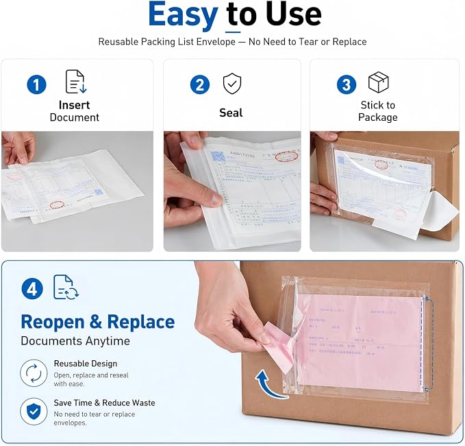 Packing List Envelopes 50 Pack 6.7" x 9.9", Side-Opening Packing Slip Pouches - Image 3