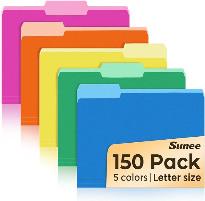 SUNEE File Folders, 150 Pack Manilla Folders 8.5 x 11, Colored File Folders by SUNEE