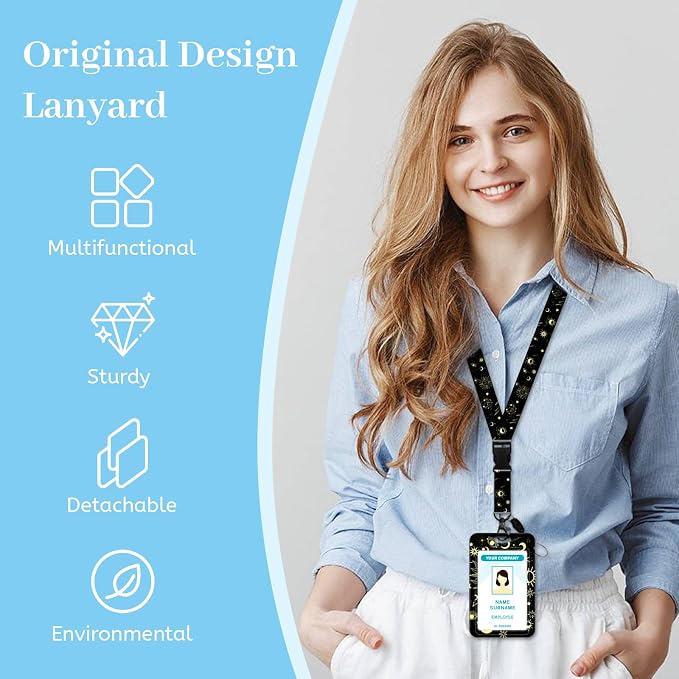 Hancynir Lanyards for Id Badges, Sun Moon Badge Holder - Image 2